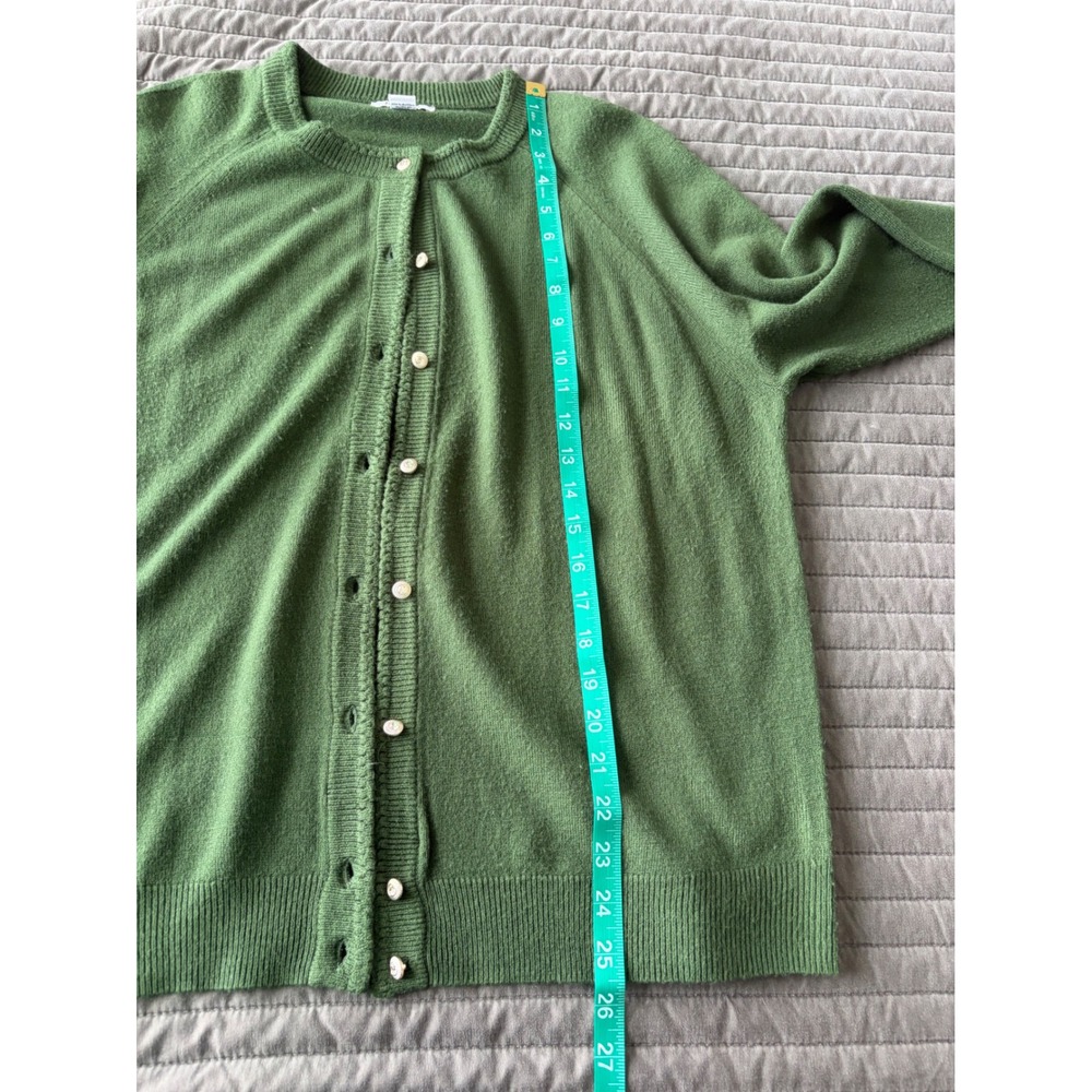 Hampshire Studio Green Button Front Cardigan Sweater XL Rhinestone Button Raglan - Picture 5 of 9